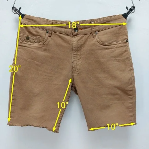 Roark Revival Shorts Mens 33 Brown Raw Hem Cut Off Stretch Denim Chino Utility - Picture 6 of 6
